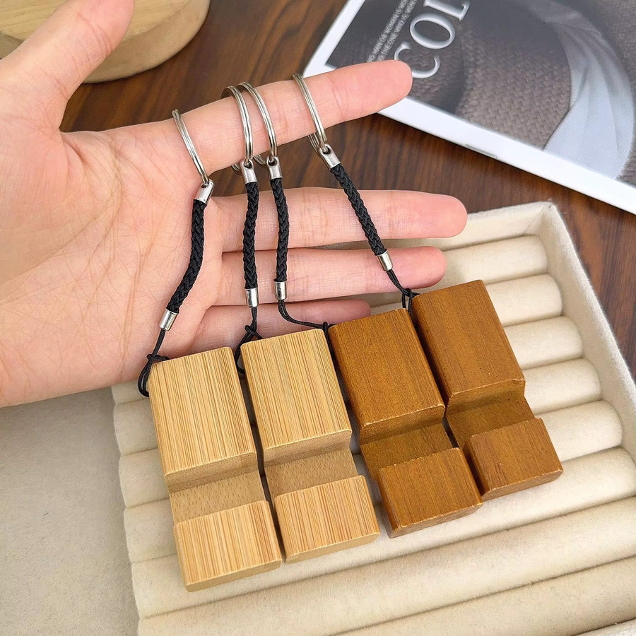 BAPPSUS Multifunktionaler tragbarer Mini Holz Handyhalter und Schlüsselbund Halter in Braun - Bild 5