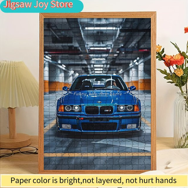 Rastar BMW M3 Sportwagen mit Parkgaragen-Szene, Papier-Puzzle, Blau - Bild 1