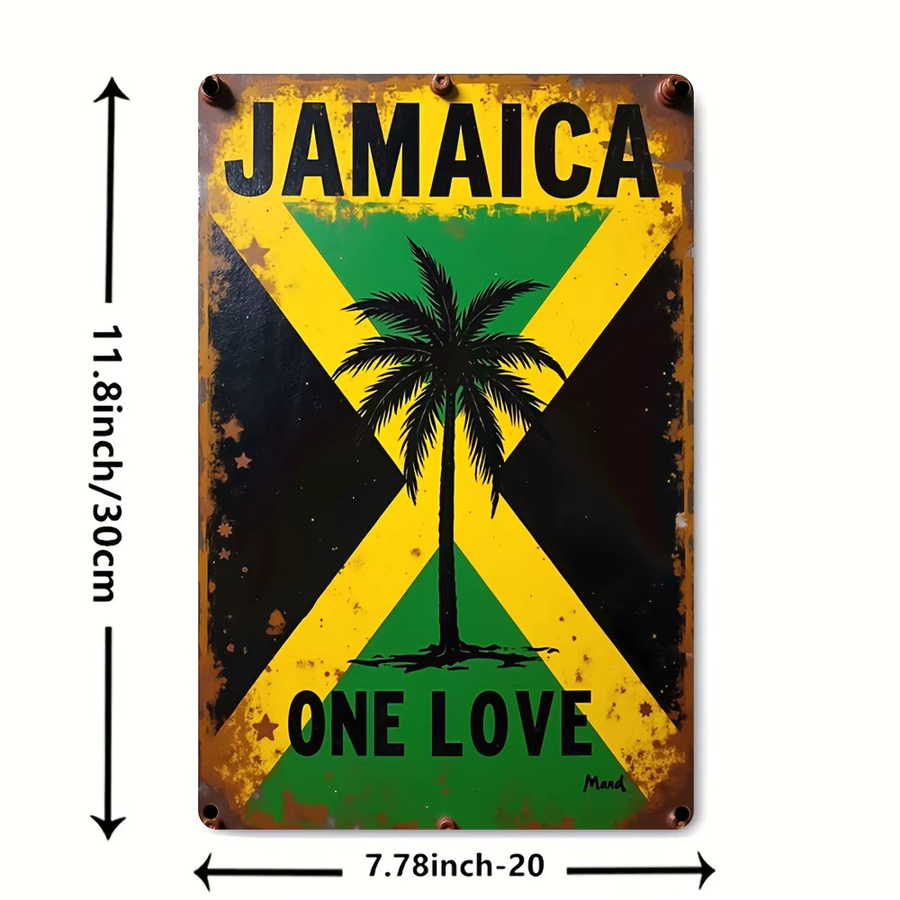 Vintage Jamaikanisches One Love Metallschild CIFBUY Retro Rasta Palmen-Dekor Wandkunst, B: 20,32 cm, H: 30,0 cm, Mehrfarbig - Bild 3