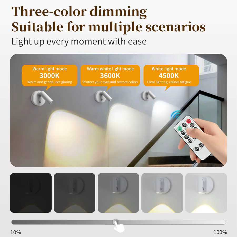GGBEE Magnetische LED-Wandleuchte mit Bewegungssensor, Dimmbare und Fernbedienbare Schrankbeleuchtung, Wiederaufladbare Nachtlampe für Schlafzimmer und Möbel - Bild 2
