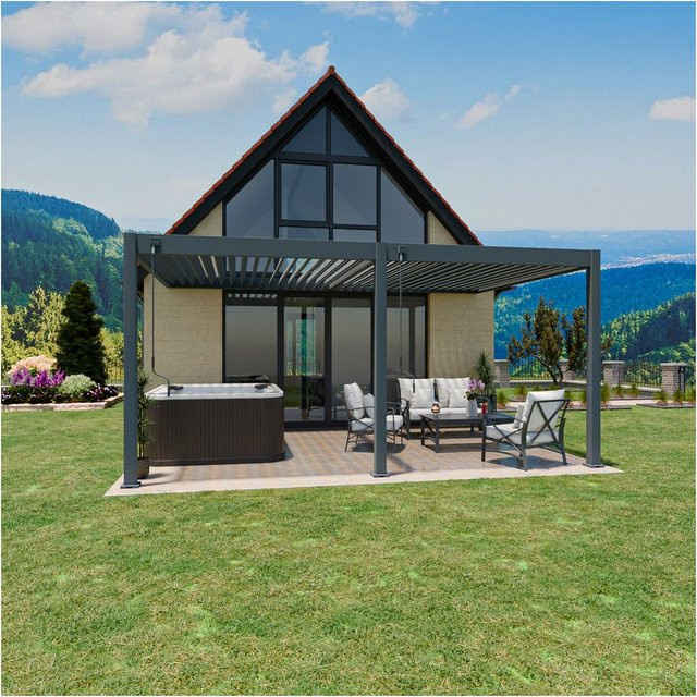 Weide Deluxe Wandpavillon Terrassenüberdachung aus Aluminium in Anthrazit B: 5,3 m, T: 3,6 m - Bild 1