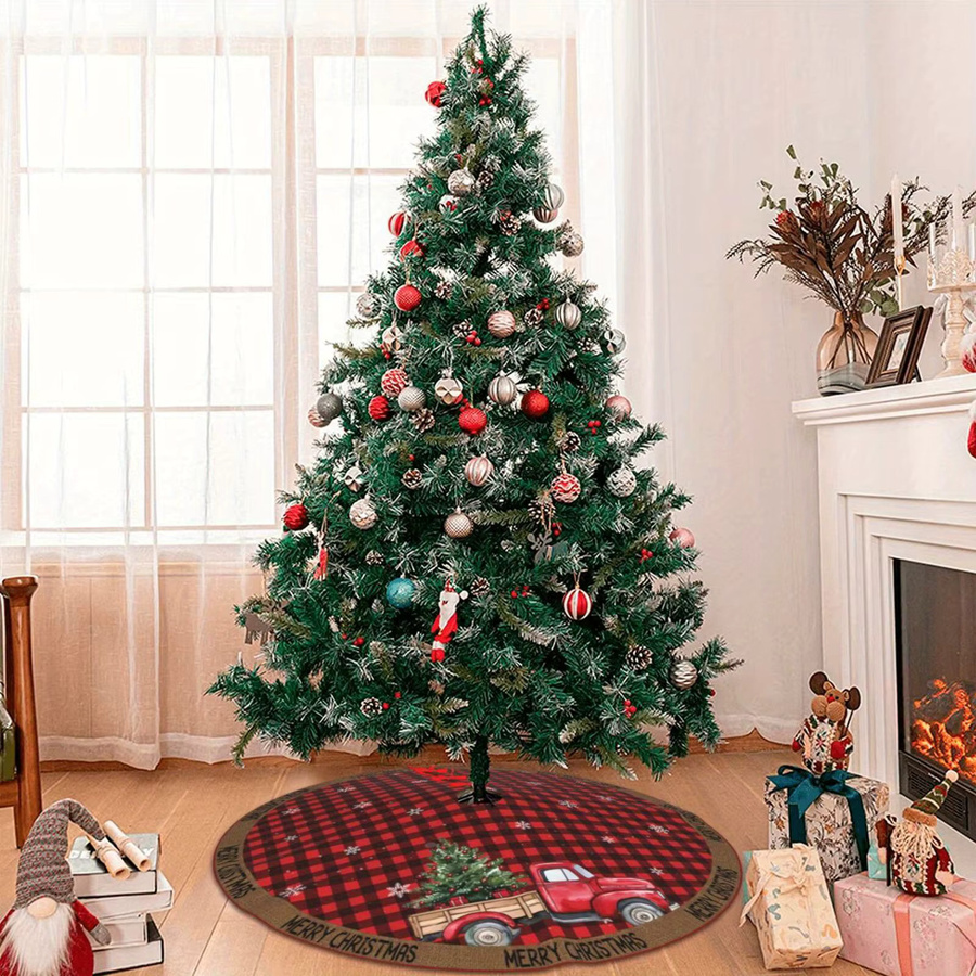 VIKAMA Weihnachtsbaumrock mit rotem LKW und Weihnachtsbaum Motiv in Rot für Innen und Außen - Bild 3