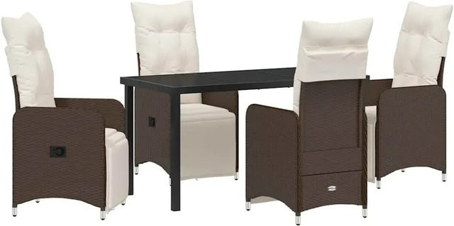 vidaXL 5-teiliges Garten-Esszimmer-Set aus Poly-Rattan mit Kissen in Braun - Bild 1