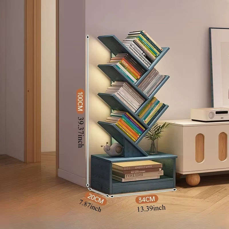 LIUSHADUOLA Baumförmiges Bücherregal aus massivem Holz in Braun mit integrierter Beleuchtung und modernem Design - Bild 2