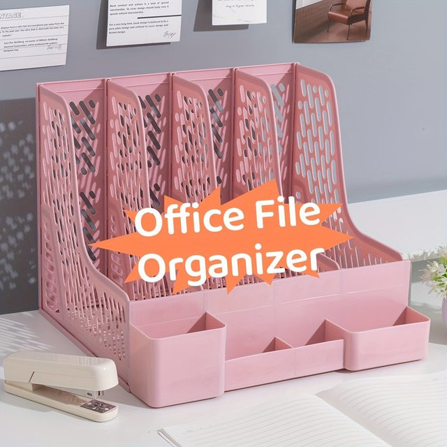 Schreibtisch-Akten-Organizer aus Kunststoff mit 4 Fächern in Grün und Pink - Bild 1