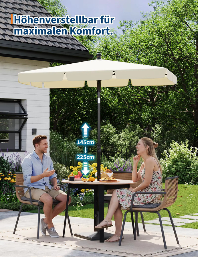 HiMISS Balkon-Sonnenschirm rechteckig mit UV50+ Schutz, neig- und höhenverstellbar, B/H/T: 200 x 230 x 125 cm, in Grau oder Beige - Bild 2