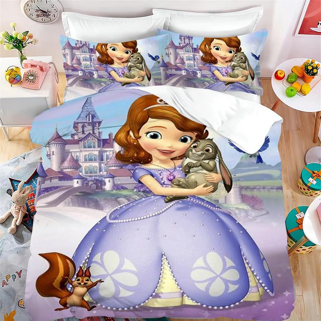 Flylo Bettwäsche-Set mit Prinzessin Cartoon-Druck für Kinder, mehrfarbig, Material: Mikrofaser, B/H: 90 x 200 cm - Bild 1