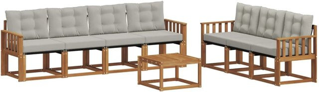 vidaXL Outdoor-Sofagarnitur 8-teilig aus Akazienholz und Textilene in Beige und Grau mit Kissen und Tisch - Bild 1
