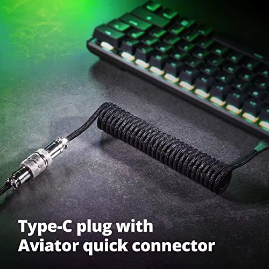 Spiralkabel USB-C für Gaming-Tastaturen mit abnehmbarem Metall-Avi-Stecker, schwarz, Länge: 1,8 m - Bild 5