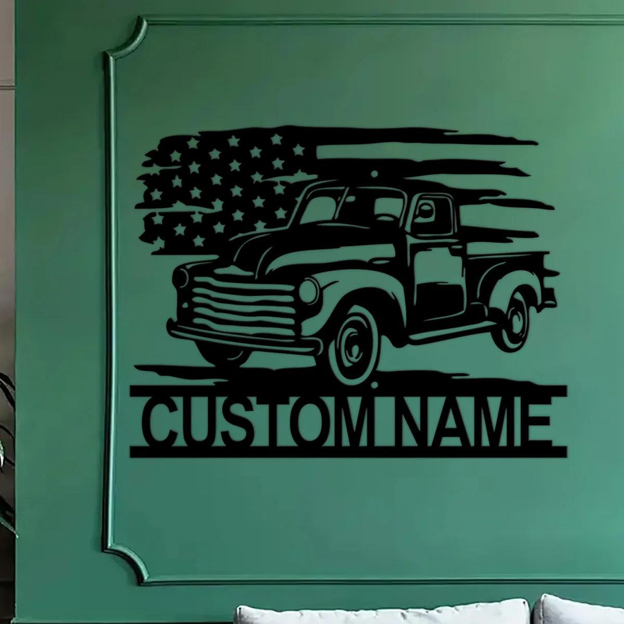 CIFkauf Metall Wandkunst Amerikanischer Pickup im Retro-Stil Schwarz - Bild 2