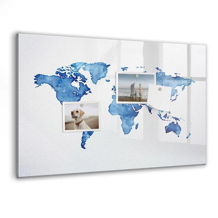 Tulup Magnetische Glastafel Aquarell Weltkarte, beschreibbare Magnettafel in Blau und Multicolour, B: 60 cm, H: 40 cm