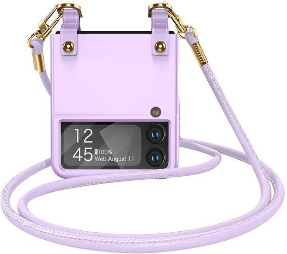 EIN XIONG GU Tragbare Handyhülle mit Umhängeband und Objektiv-Glasfolie für Samsung Galaxy Z Flip 3, Z Flip 4 5G und Z Flip 5 in Violett - Bild 1