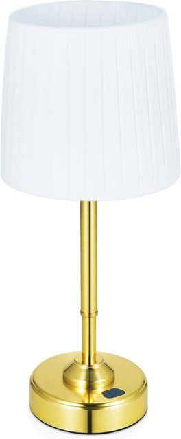 TOMTOP JMS Tragbare LED-Tischlampe mit Stoffschirm, dimmbar, wiederaufladbar, Farbe: Weiß/Gold/Messing - Bild 1