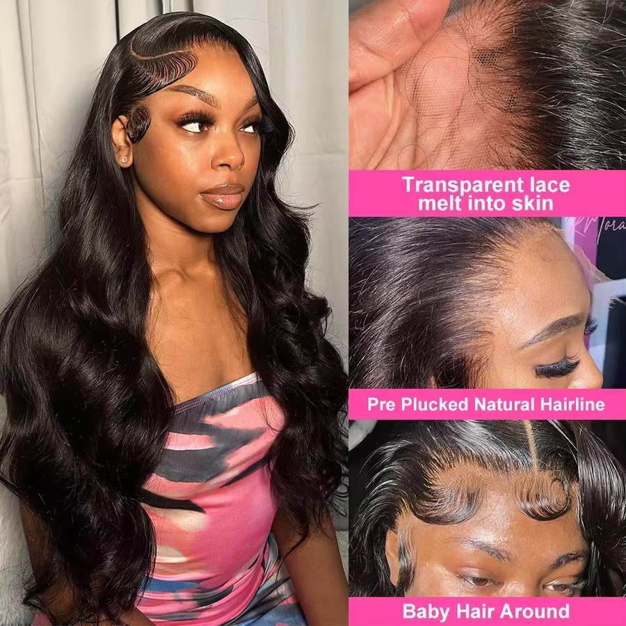 TAHIKIE Body Wave Echthaar 13x6 HD Lace Frontal Perücke, Schwarz, Damen - Bild 3