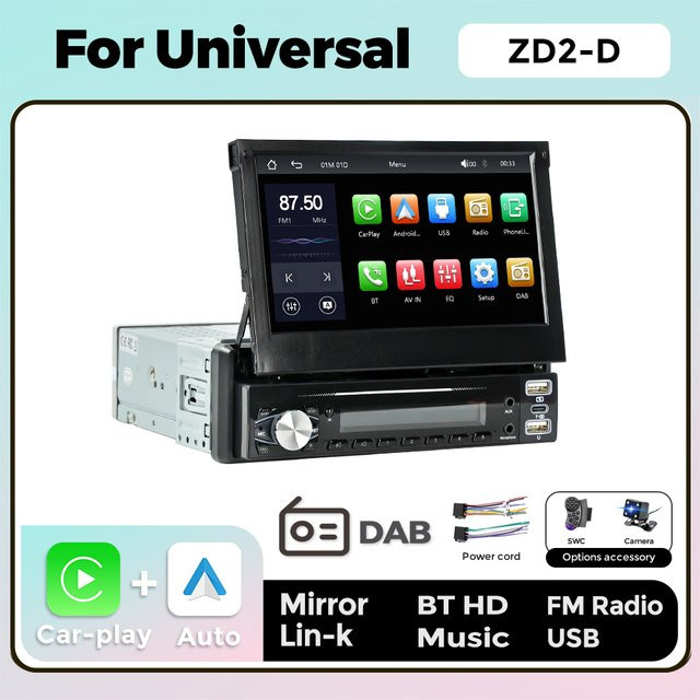 NAVIFANS Multimedia Autoradio mit 7 Zoll HD Touchscreen, DAB, Carplay, Android Auto und MirrorLink in Schwarz - Bild 1