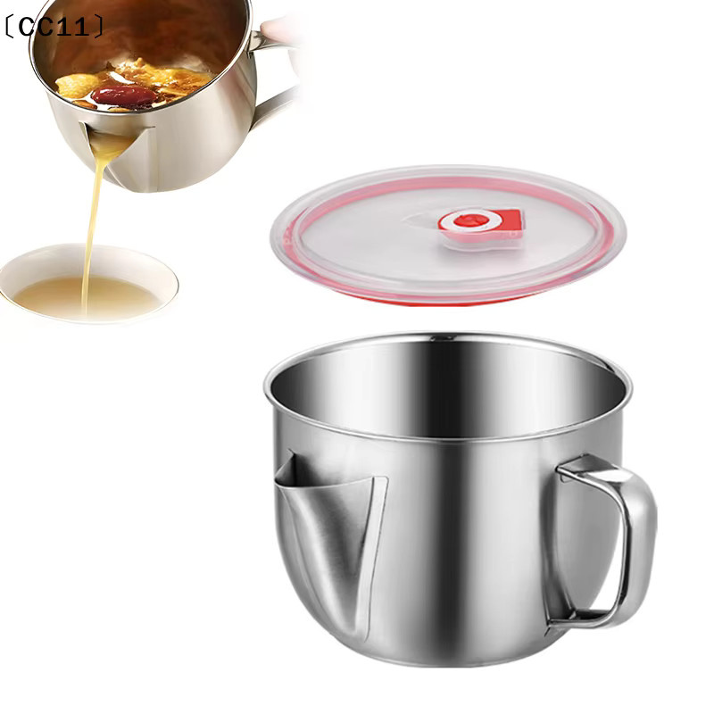 KuZHEN Fettabscheider aus Edelstahl in Silber mit Deckel und Doppelauslauf-Design sowie Cool-Touch-Griff für Saucen, Suppen und Eintöpfe - Bild 2