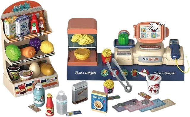 Coemo 2in1 Spielkasse und Supermarkt Nico Spielzeug Zubehör 42-teiliges Set - Bild 1