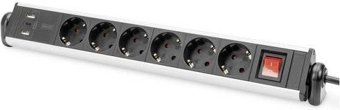 Digitus Office-Steckdosenleiste 6-fach mit 3x USB-Anschlüssen Schwarz und Silber (DA-70624) - Bild 1