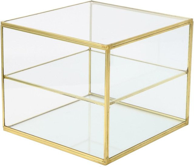Multifunktionale Desktop-Kosmetik-Aufbewahrungsbox von KONNWEI in Beige mit Gold-Akzenten und Glas-Elementen - Bild 1