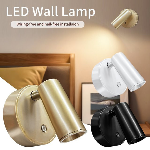 Aamasun USB wiederaufladbare LED-Wandleuchte mit Magnetbefestigung, dimmbar, 3 Lichtfarben und 360 Grad drehbarer Nachttischlampe - Bild 1