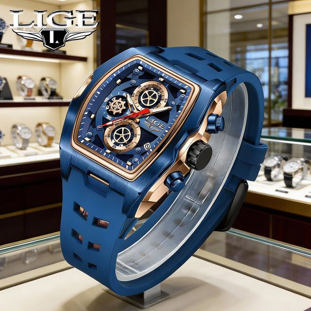 LIGE Armbanduhr Quarz, Silikon, Blau, Herren, Datum, Leuchtzeiger - Bild 1