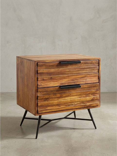 KADIMA DESIGN Nachttisch aus Massivholz in Braun im Industrial-Look, B/T/H: 60 x 60 x 40 cm - Bild 1