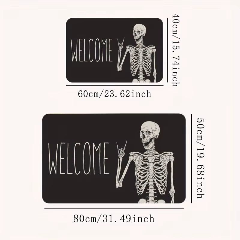 VIKAMA Halloween Bodenmatte mit Schädel-Motiv und Welcome-Schriftzug in Schwarz für Innen und Außen - Bild 5