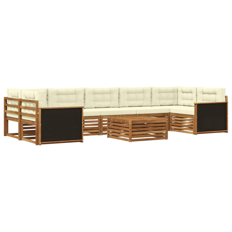 vidaXL Outdoor-Sofagarnitur aus massivem Akazienholz in L-Form, 8-teiliges Set in Natur und Creme mit UV-beständigen Polstern - Bild 2