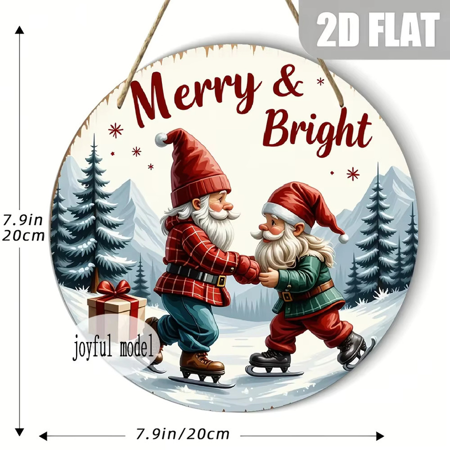 CIFBUY Vintage Santa Merry & Bright Weihnachtsschild – Rundes Retro-Wandschild in Multicolour mit Holzoptik, Durchmesser: 20 cm - Bild 2