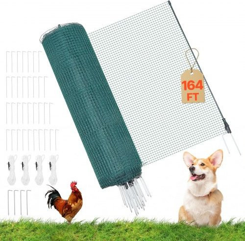 VEVOR Begrenzungszaun aus PE mit Doppelspitzenpfählen und Abspannseilen, Mobiler Gartenzaun für Hunde, Hühner und Pflanzen, B: 50 m, H: 0,9 m - Bild 1