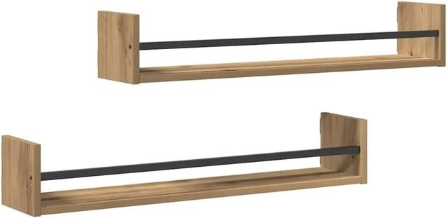 vidaXL Wandregal Set 2 Stück im Industriestil aus Eiche und Metall, Farbe Braun, B/H/T: 80 x 16 x 14 cm - Bild 1