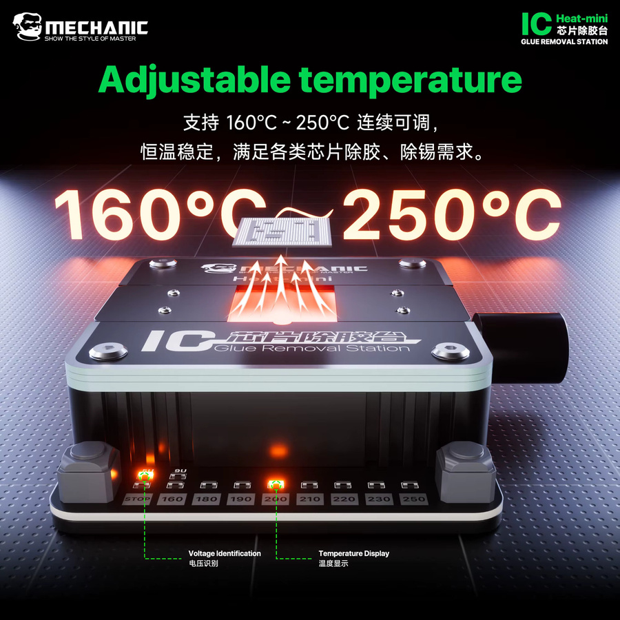 MECHANIC Heat-mini IC Klebstoffentfernungsstation in Schwarz mit einstellbarer Temperatur von 160-250 °C für die Handy-Chip-Reparatur - Bild 3