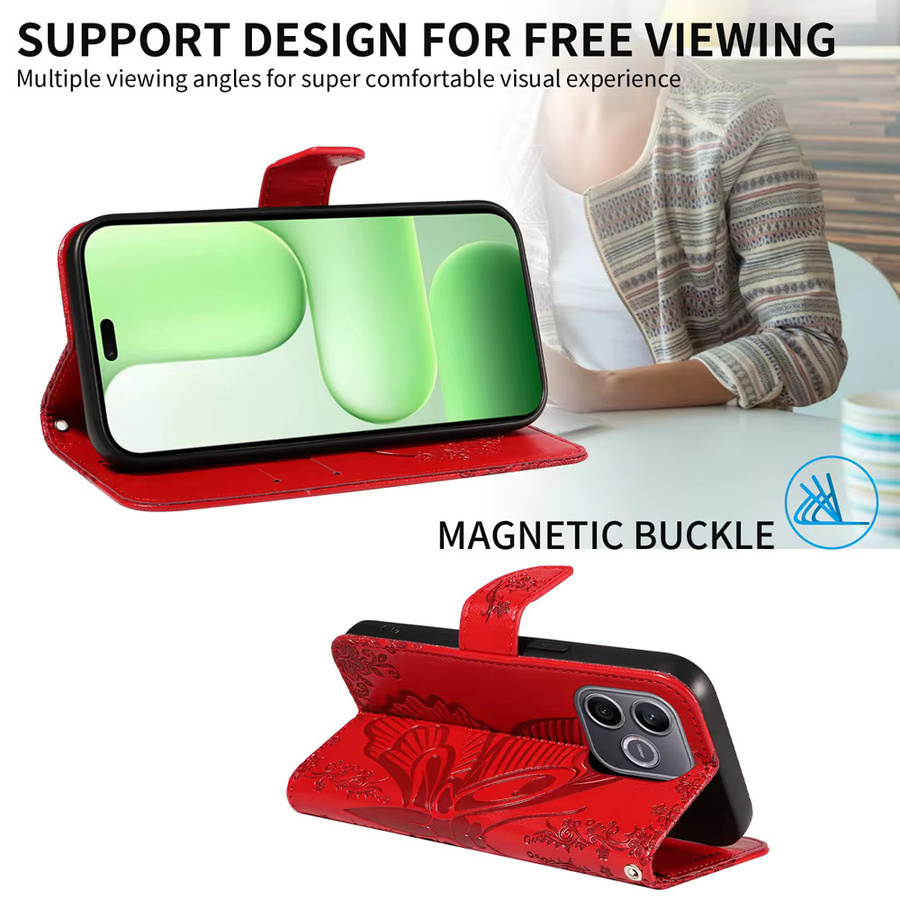 Magnetische Leder-Brieftaschenhülle für Honor 500 400 600 Smart Pro Lite 5G mit 3D-Schmetterlingsprägung in Rot - Bild 3