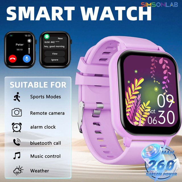 SIMSONLAB Smartwatch, Schwarz, Silikon, 1,83 Zoll, Unisex - Bild 1