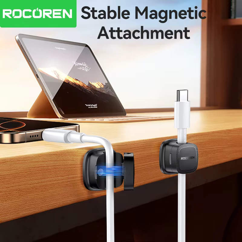 ROCOREN Magnetischer Kabelorganisator in Schwarz, Selbstklebender und Verstellbarer Kabelhalter für das Kabelmanagement unter dem Schreibtisch - Bild 5