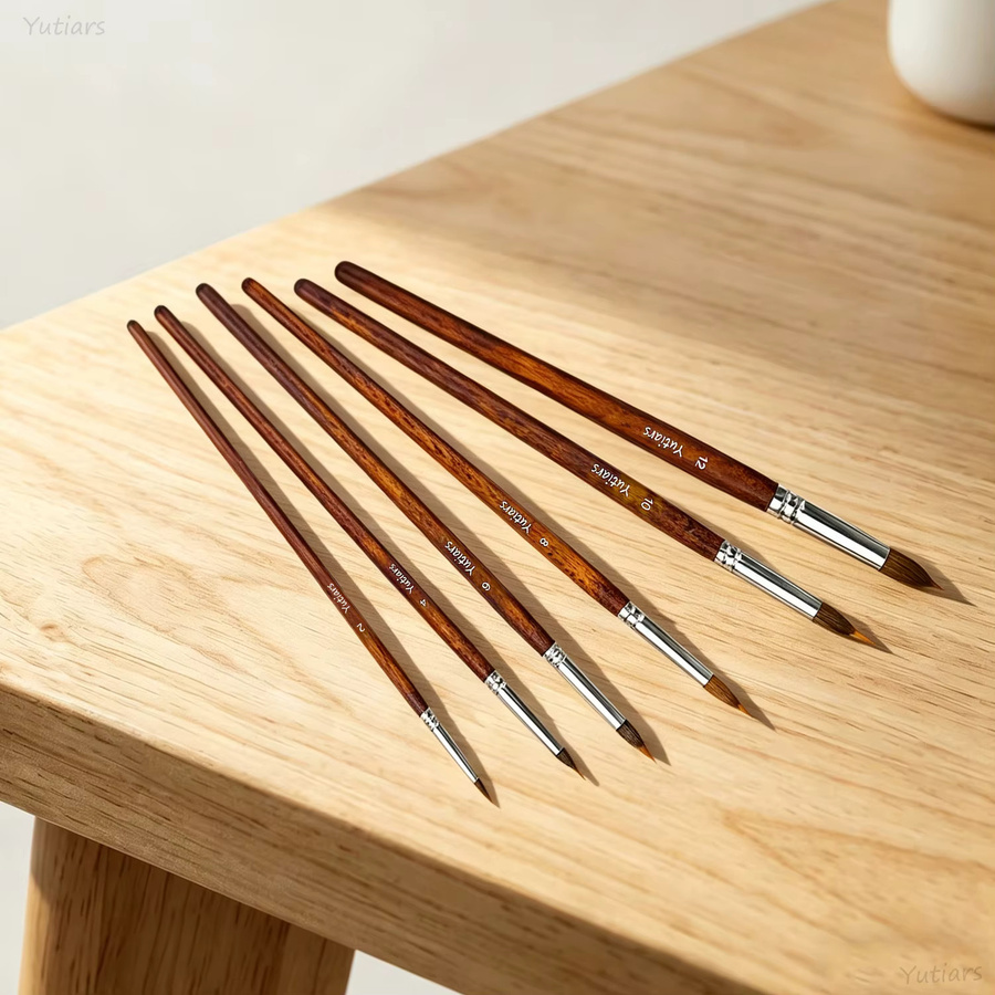 Yutiars 6-teiliges Premium Aquarell-Pinsel-Set mit verlängerten Spitzenpinseln und extra langen Stiften in Braun aus Holz - Bild 5