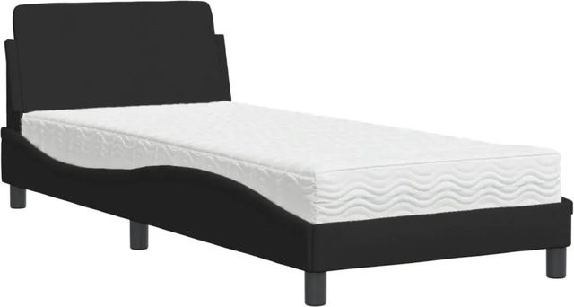 vidaXL Bett mit Matratze in Schwarz aus Stoff und Kiefernholz - Bild 1