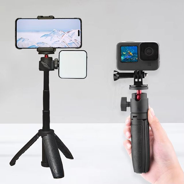 MT-08 Mini Desktop Selfie Stick Stativ in Schwarz für GoPro und Smartphone, tragbarer Handheld Kamera Ständer für Live Vlog und DSLR - Bild 1