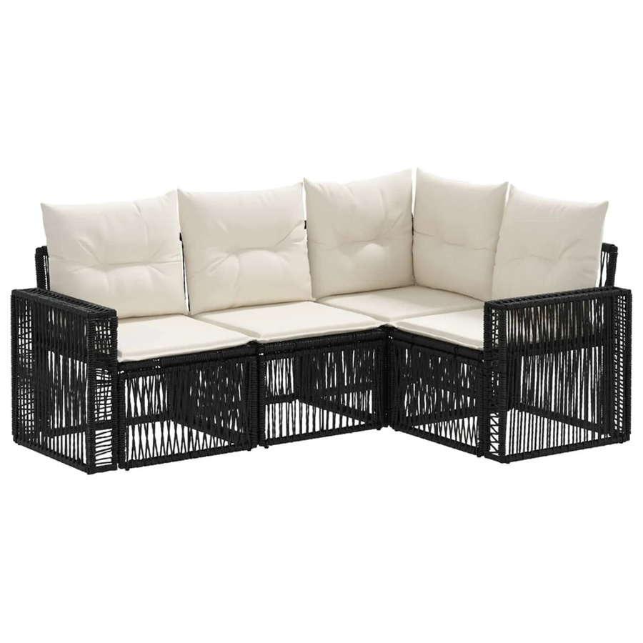vidaXL Gartensofa-Set 4-teilig in Schwarz und Weiß, modernes L-Shape Lounge-Set aus Poly-Rattan mit Polsterung und Kissen für Garten und Terrasse - Bild 2