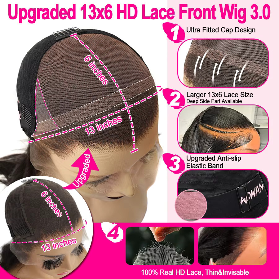 wowangel Wasserwellen-Echthaarperücke, Schokoladenbraun, 13x6 HD Lace Front - Bild 6