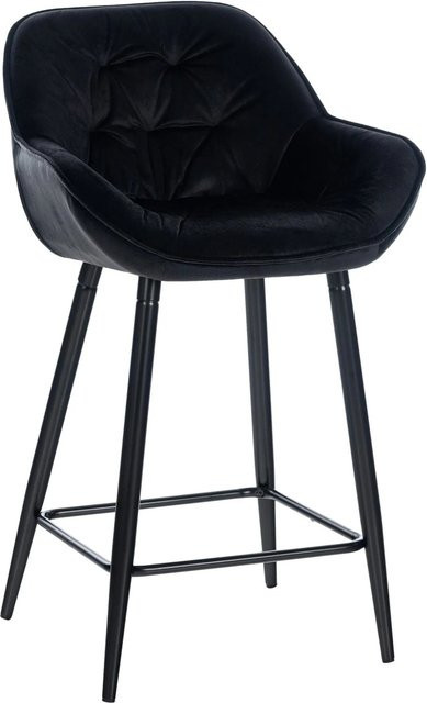 DELUKE Barhocker KUTOR Samt Schwarz mit Lehne und Steppung, B/T/H: 54 x 57,5 x 103 cm - Bild 1