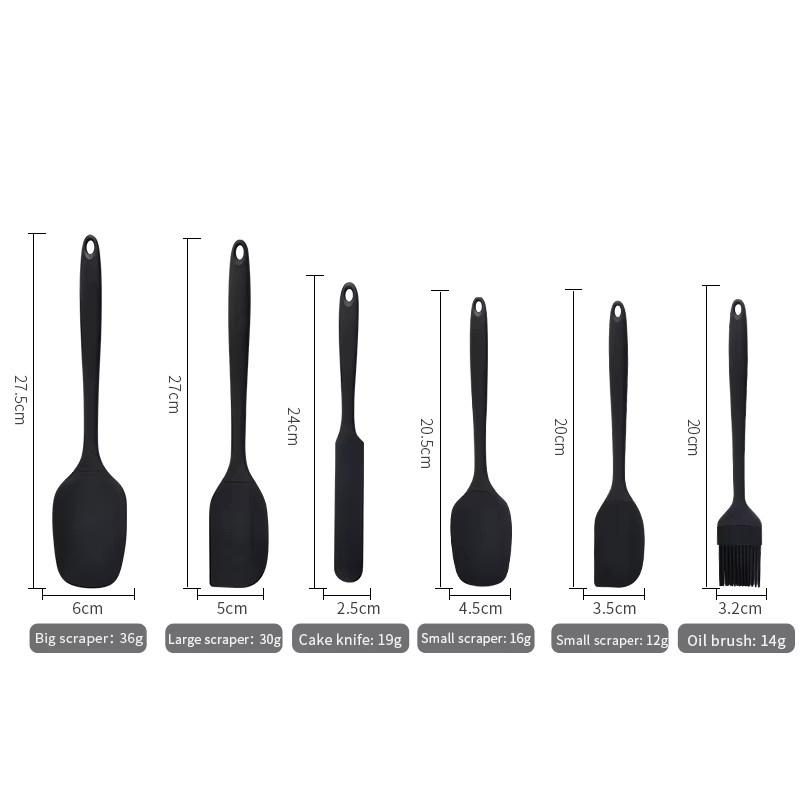 BAFENGS 6-teiliges Silikon-Küchenutensilien Set in Schwarz mit Spateln und Ölpinsel - Bild 5