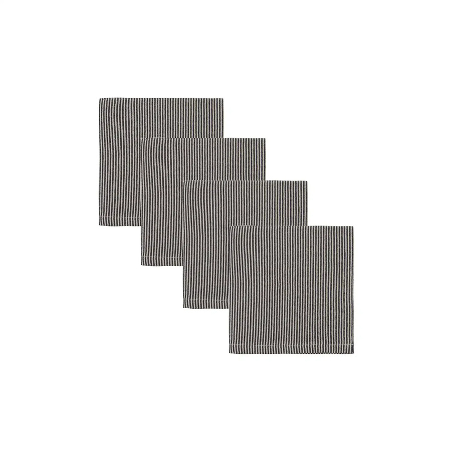 House Doctor Block Servietten aus Baumwoll-Leinenmischung in Schwarz, 4er-Set, B/B: 40 x 40 cm - Bild 1