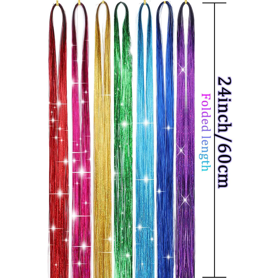 Refeeny Haarverlängerung Regenbogen-Glitzer, 61 cm, 7 Stück, Unisex - Bild 4