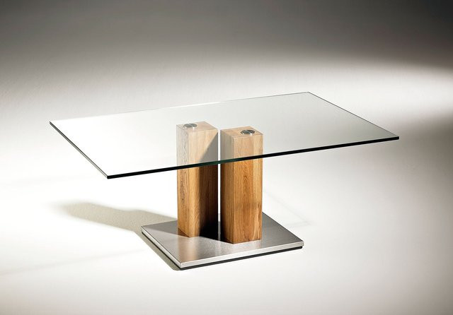 Couchtisch 7268 HASSE modern in Eiche massiv und Klarglas, B/T/H: 100 x 70 x 45 cm - Bild 1