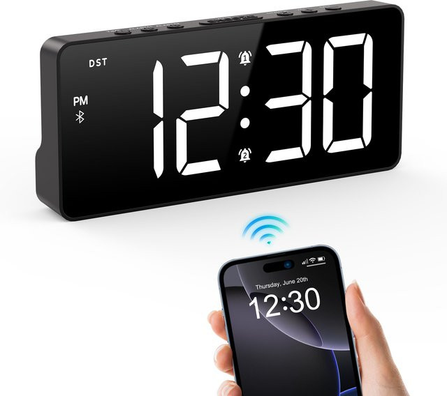 ORIA 7 Zoll LED-Wecker mit Bluetooth-Synchronisierung, digitaler Wecker mit Dual-Alarm und 5 Helligkeitsstufen in Schwarz - Bild 1