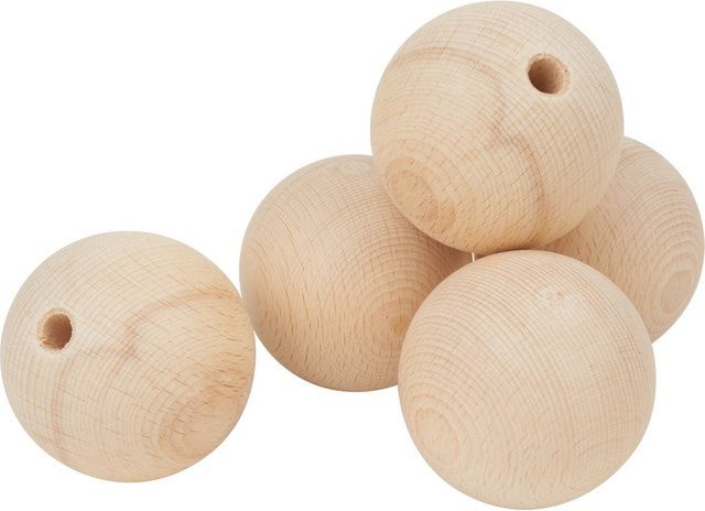 VBS Holzkugeln aus Buchenholz halbgebohrt in Braun und Beige, Durchmesser: 7 cm, 5 Stück - Bild 1