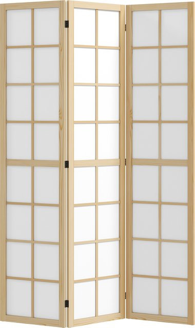HOMCOM Paravent 3-teilig aus Kiefernholz und Stoff in Braun, faltbarer Raumteiler als Sichtschutz mit gitterförmigem Design, Breite: 120 cm, Höhe: 170 cm - Bild 1