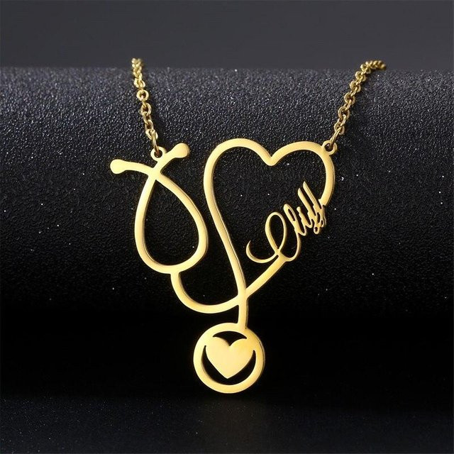 YIRAN Jewelry Halskette Stethoskop, Edelstahl, Gold, Damen, 45 cm - Bild 1