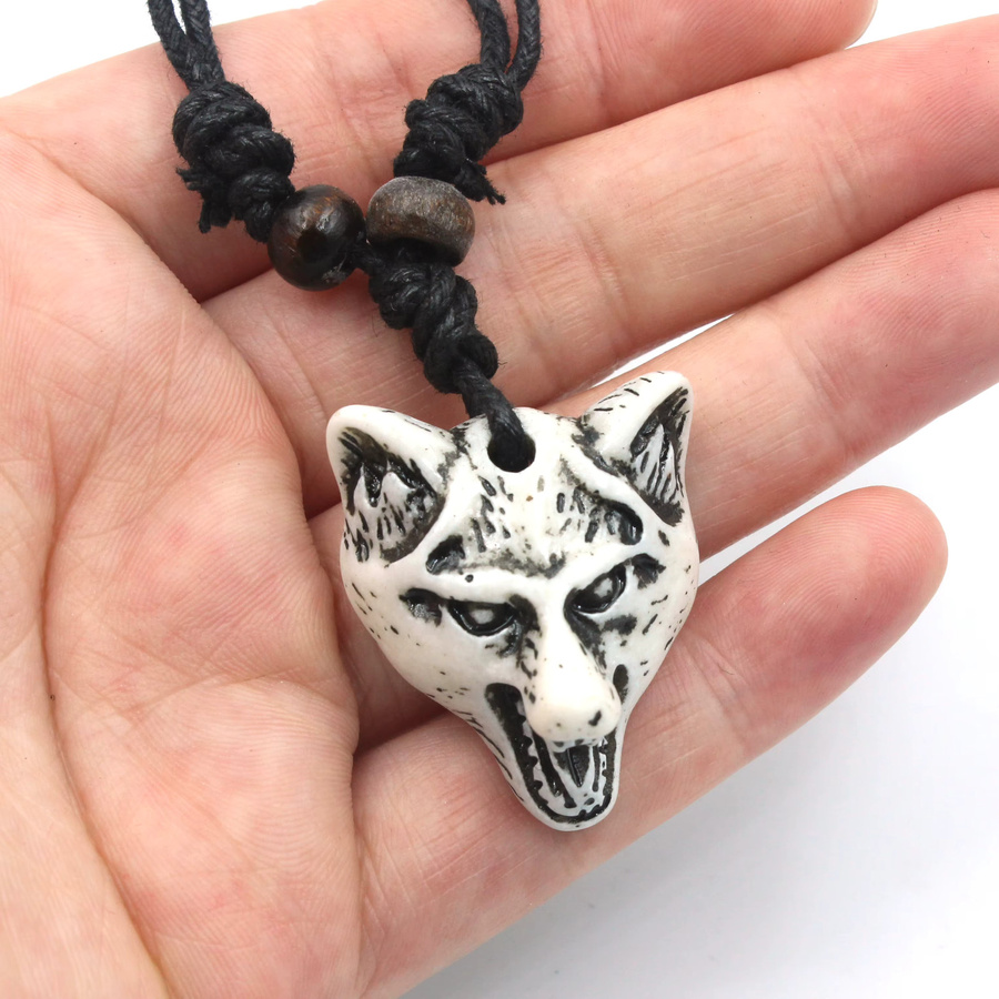weyena Halskette, Wolf Kopf Anhänger, Imitation Yak Knochen, Weiß, Unisex - Bild 2